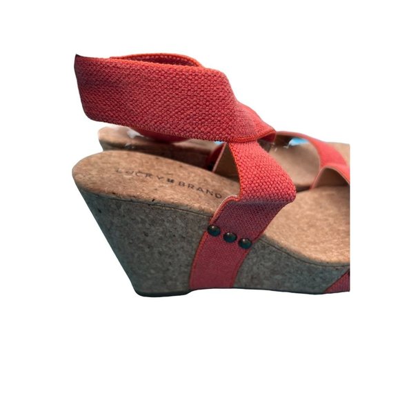 Lucky Brand Maxyne Shoes cork Wedges Orange Ankle strap size 7 NWOT - Picture 3 of 9
